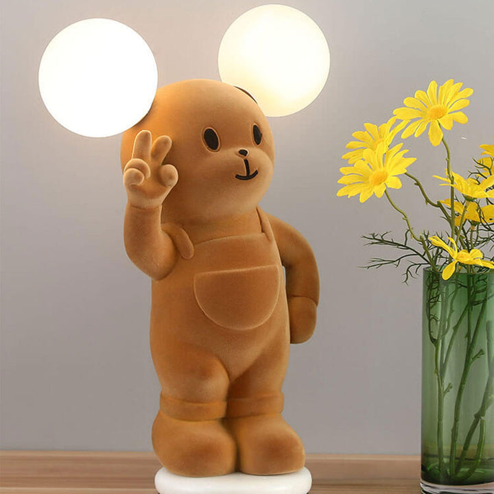 Cartoon Creative Bear Khaki Resin Acrylic LED Table Lamp