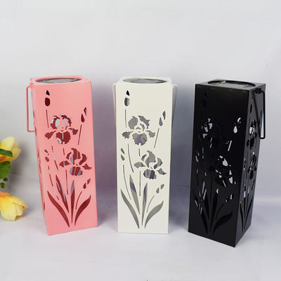 Solar Butterfly Rose Pattern Hollow Column LED Outdoor Waterproof Decorative Light