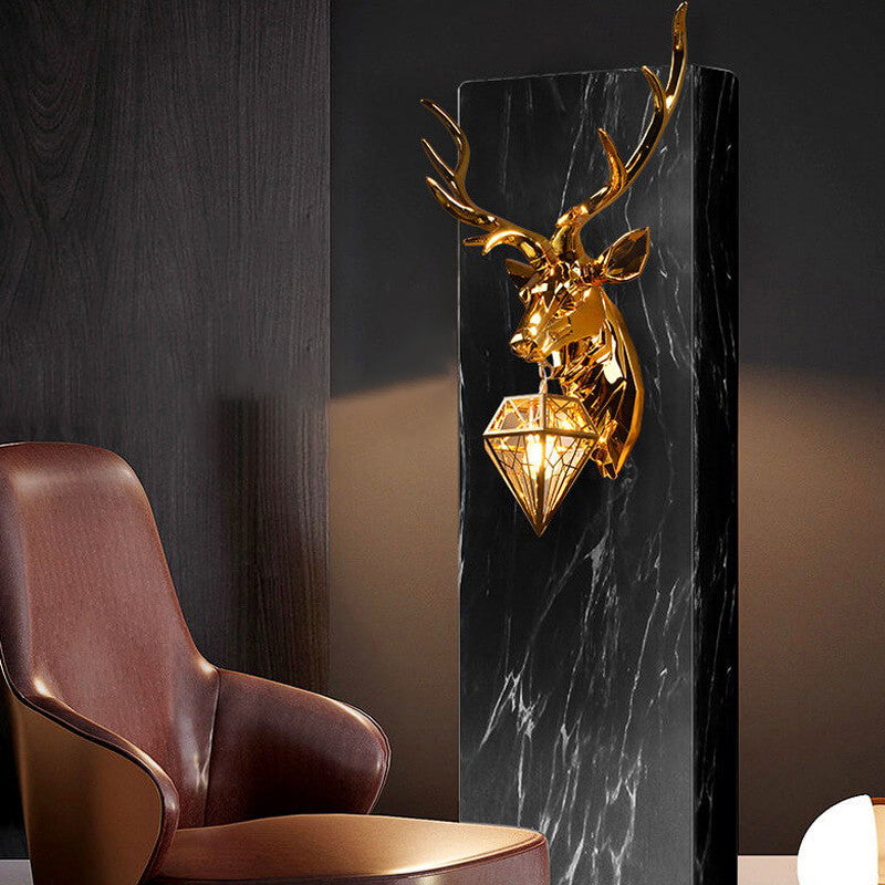 European Creative Plating Geometric Deer Head 1-Light Wall Sconce Lamp