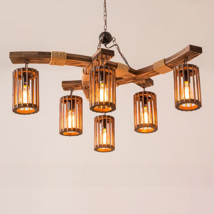 Industry Vintage Wooden Iron 3/6-Light Chandelier