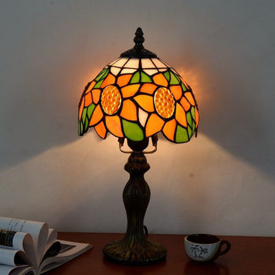 Tiffany Rustikale Sonnenblume Buntglas 1-Licht Tischlampe 
