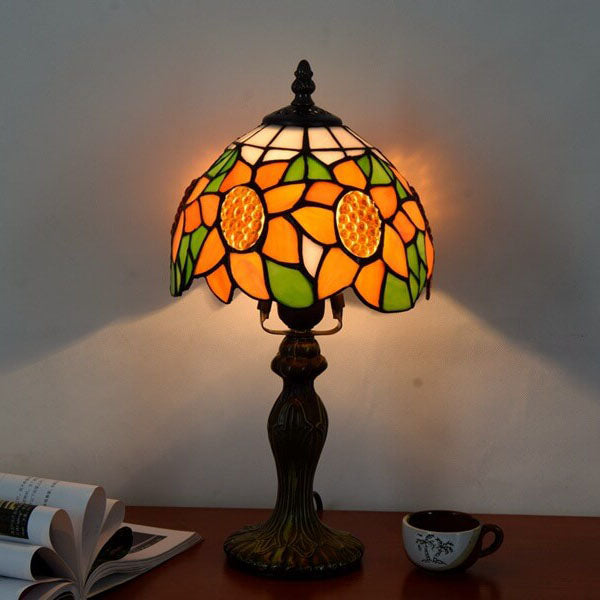 Tiffany Rustikale Sonnenblume Buntglas 1-Licht Tischlampe 