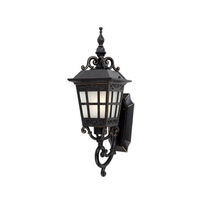 European Outdoor Square Lantern Carved 1-Light Waterproof Wall Sconce Lamp