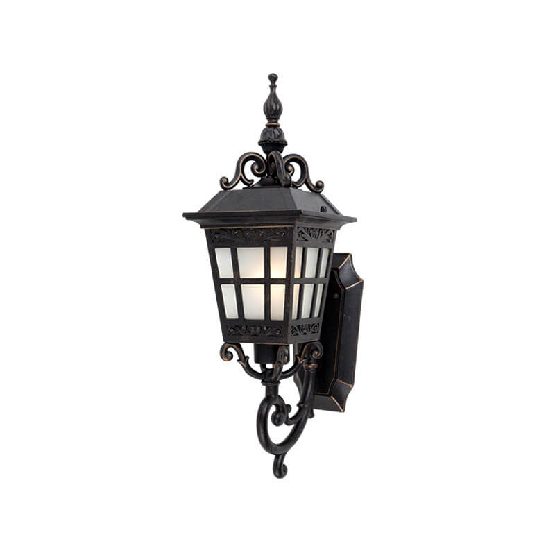 Lanterne murale carrée extérieure européenne sculptée à 1 ampoule, étanche 