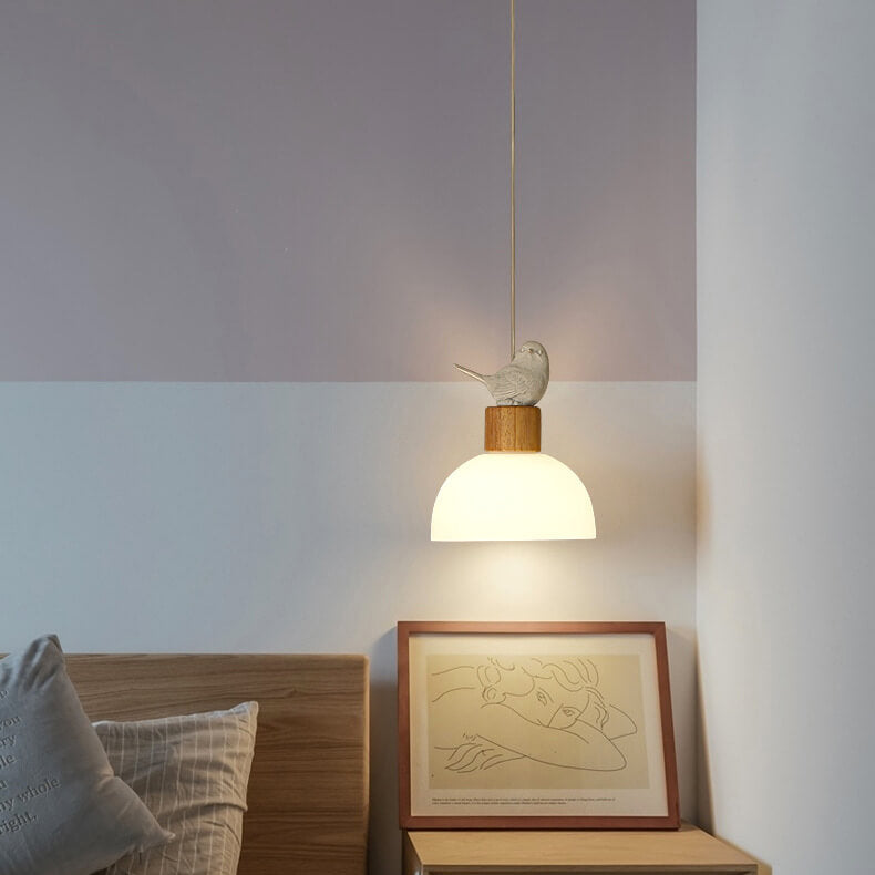 Nordic Minimalist White Dome Glass Bird 1-Light Pendant Light