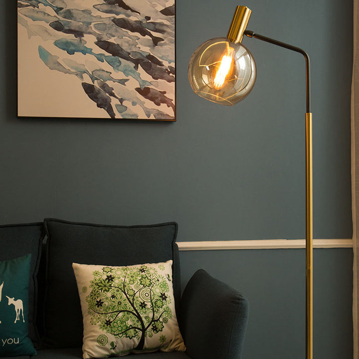Contemporary Nordic Glass Dome Shade Marble Base 1-Light Standing Floor Lamp For Living Room
