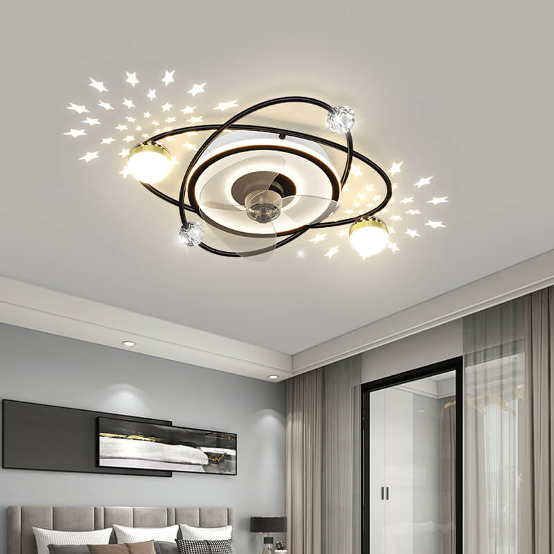 Modern Light Luxury Ring Star Effect LED Invisible Flush Mount Ceiling Fan Light