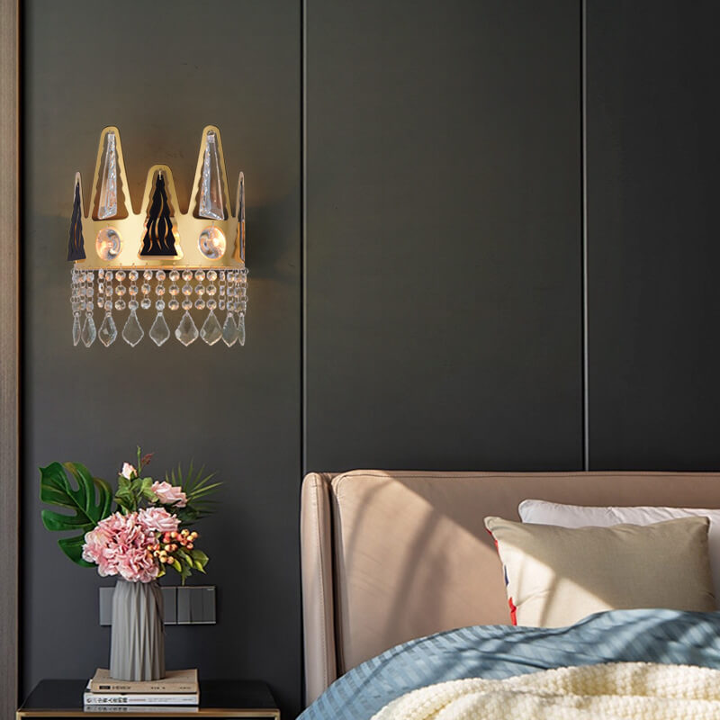 Lampe murale moderne en fer forgé à 1 lumière en forme de couronne de luxe 