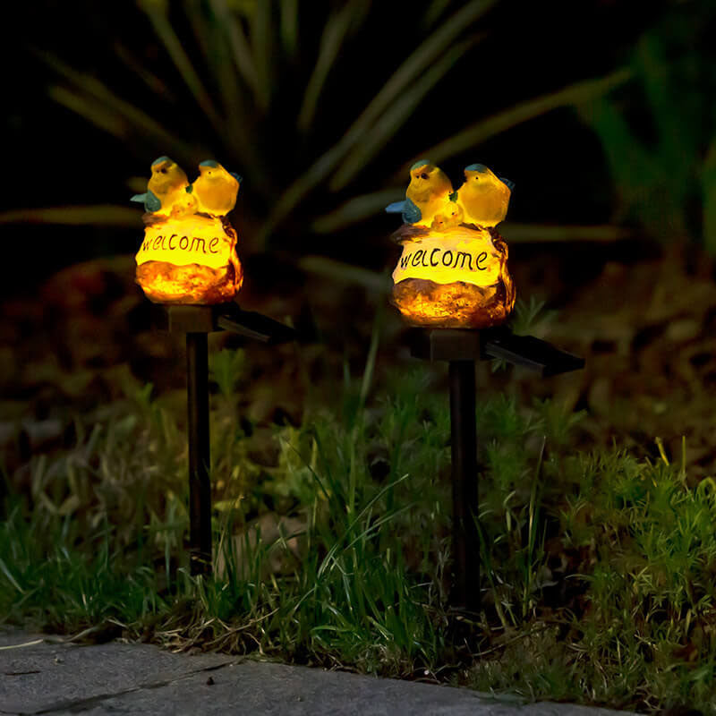 Retro Solar Resin Lovers Bird LED Outdoor Lawn Landscape Light