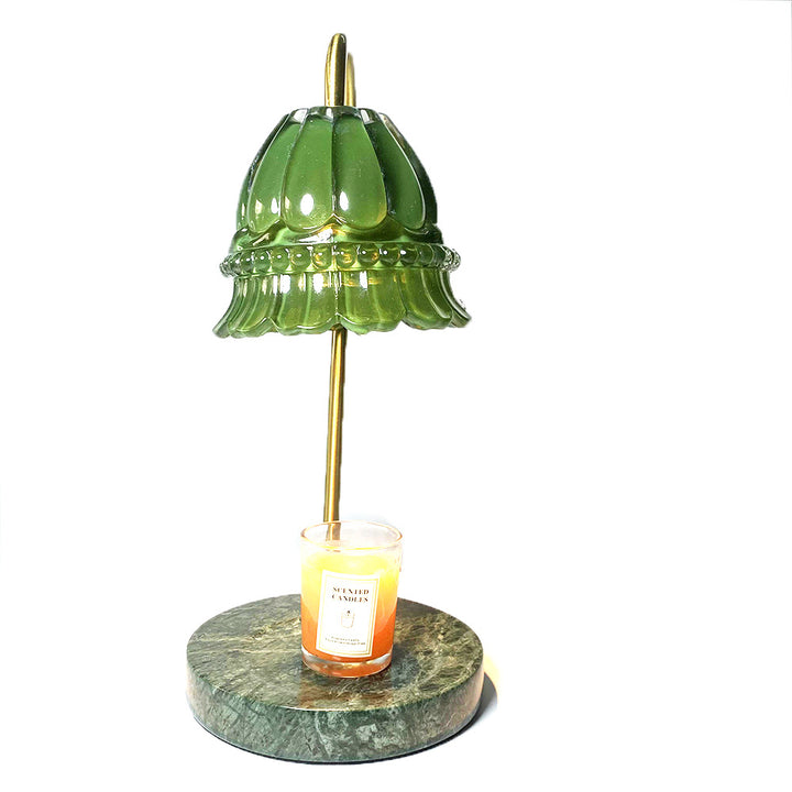 Traditionelle Vintage-Tischlampe mit grünem Glas, Marmor und Blumenmotiv, rund, 1-flammig, mit Wachsschmelz-Effekt, für das Schlafzimmer 