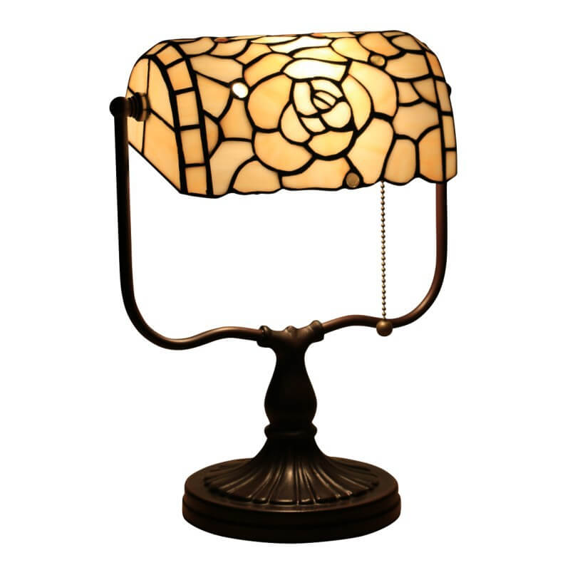 Tiffany Floral Butterfly Stained Glass 1-Light Bank Zipper Table Lamp