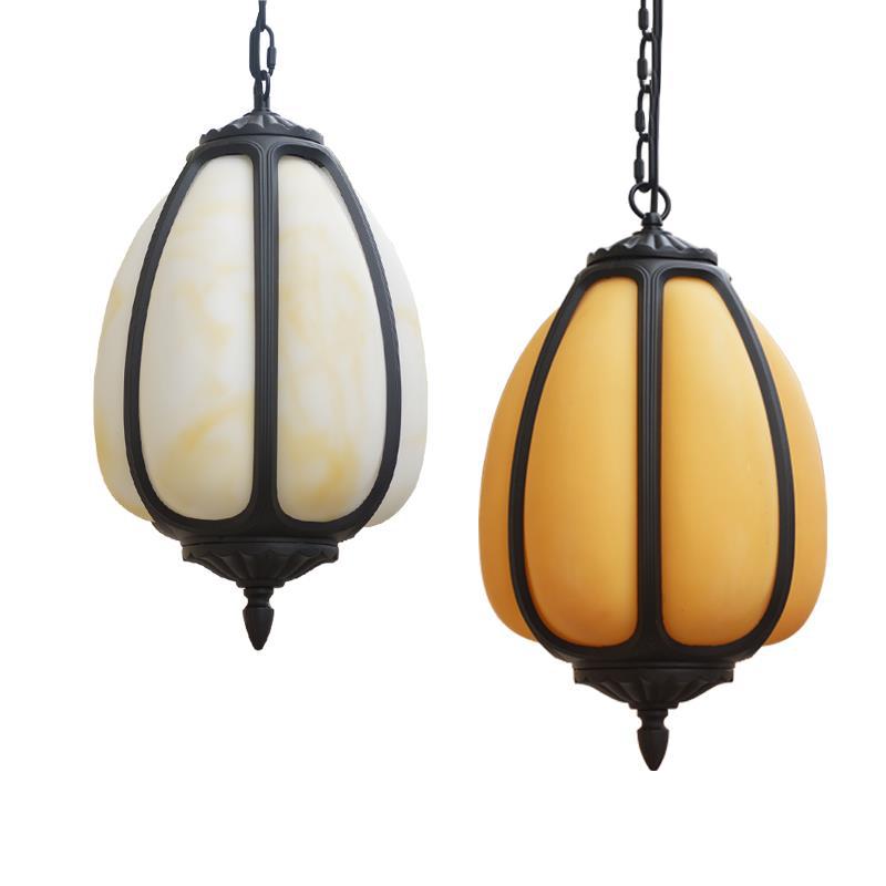 Modern Imitation Jade Shade Pumpkin 1-Light Outdoor Pendant Light