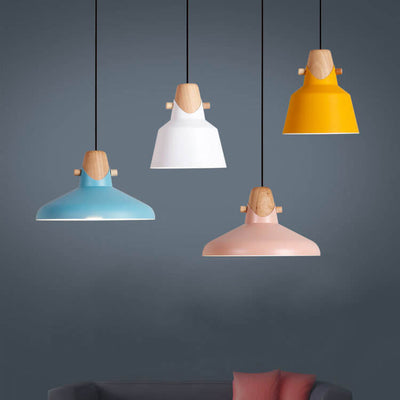 Nordische minimalistische Macaron einfarbige 1-flammige Pendelleuchte aus Eisenholz 