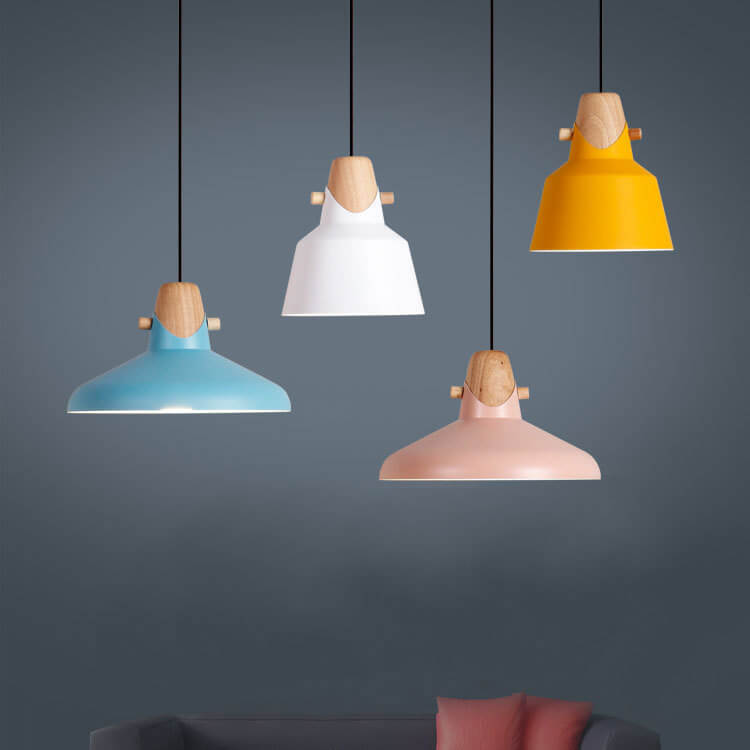 Nordische minimalistische Macaron einfarbige 1-flammige Pendelleuchte aus Eisenholz 