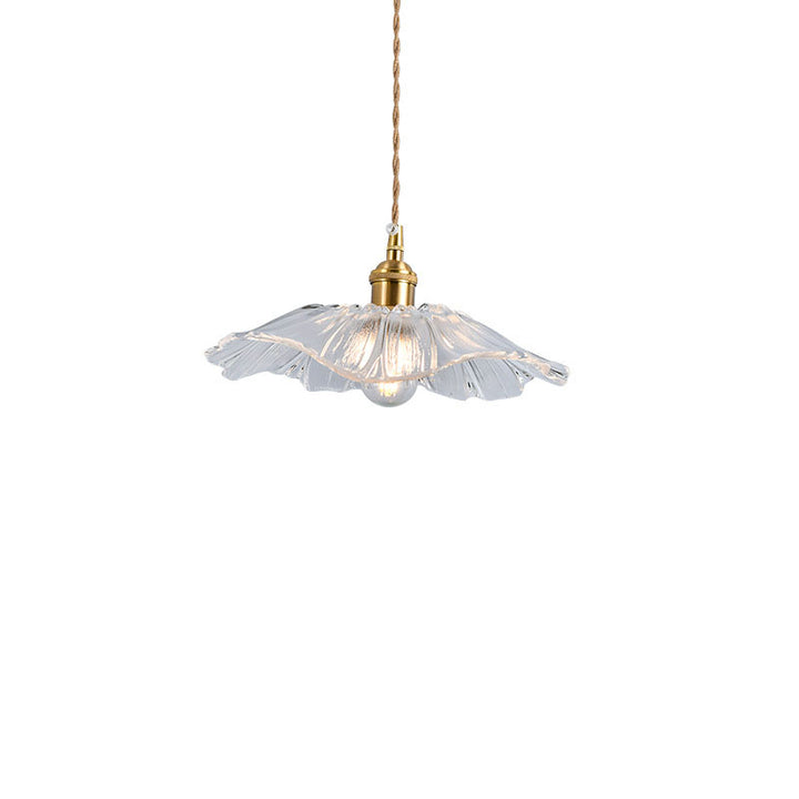 Traditional Vintage Clear Glass Flower Shape Brass 1-Light Pendant Light For Living Room