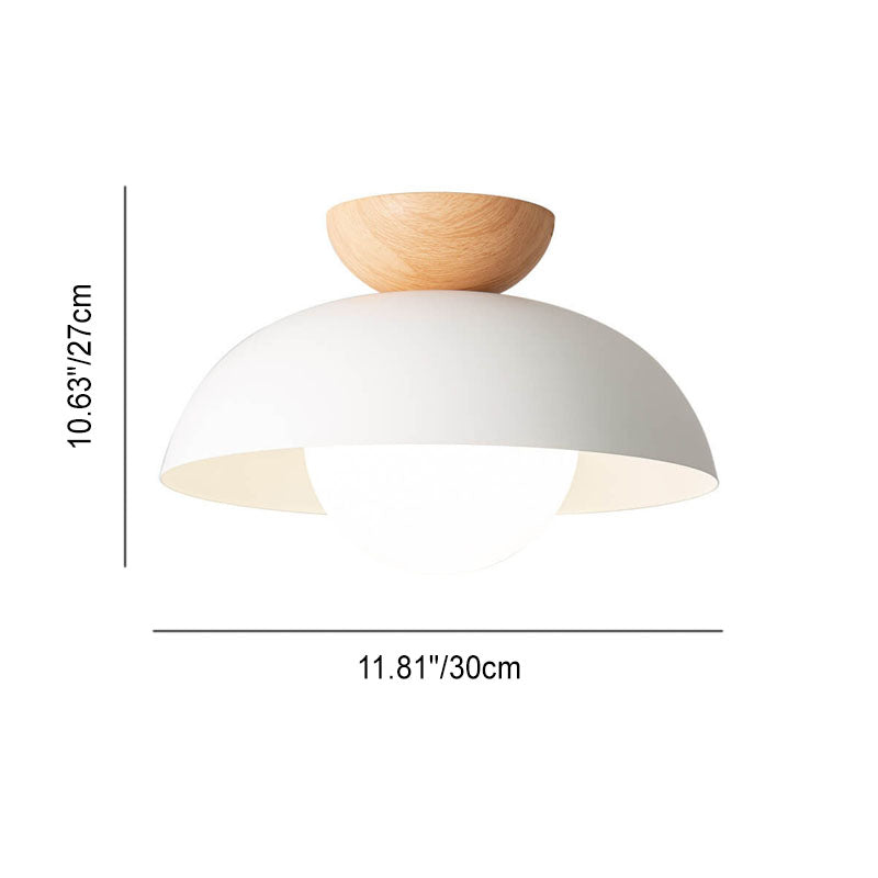 Contemporary Nordic Round Dome Iron Glass 1-Light Semi-Flush Mount Ceiling Light For Living Room &amp; Bedroom