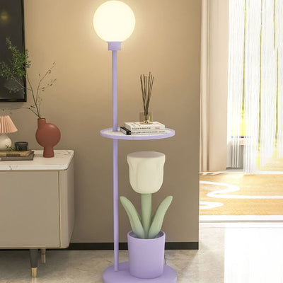 Modern Cartoon Resin Tulip PVC Shelf 1- Light Standing Floor Lamp