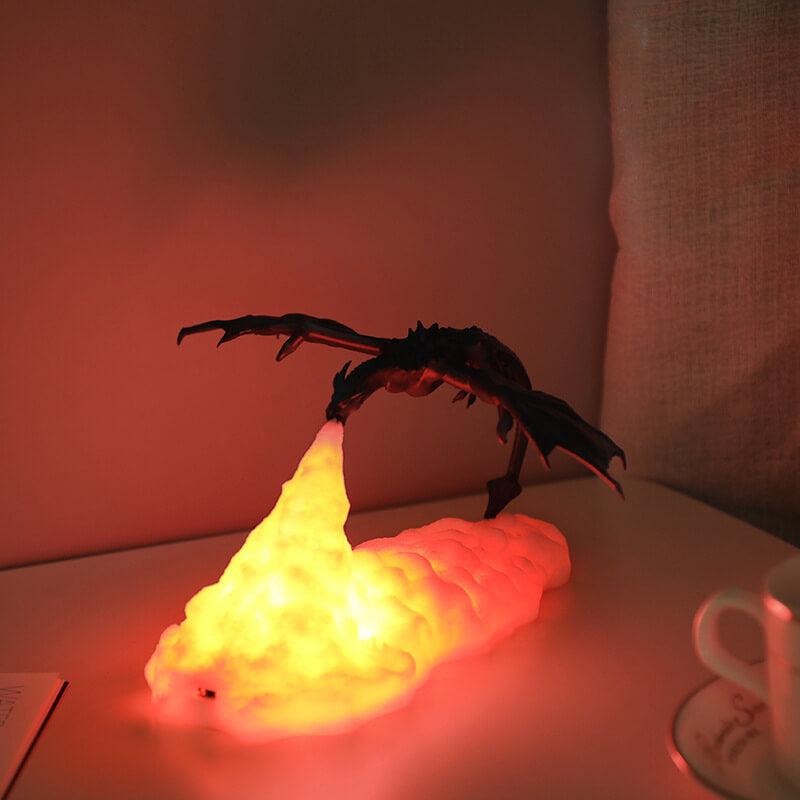 Lampe de table LED Creative 3D imprimée en forme de dragon volcan 