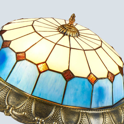 Tiffany Mediterranean Stained Glass Round LED Flush Mount Ceiling Light