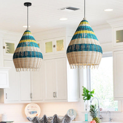 Modern Colorful Bamboo Weaving 1-Light Pendant Light
