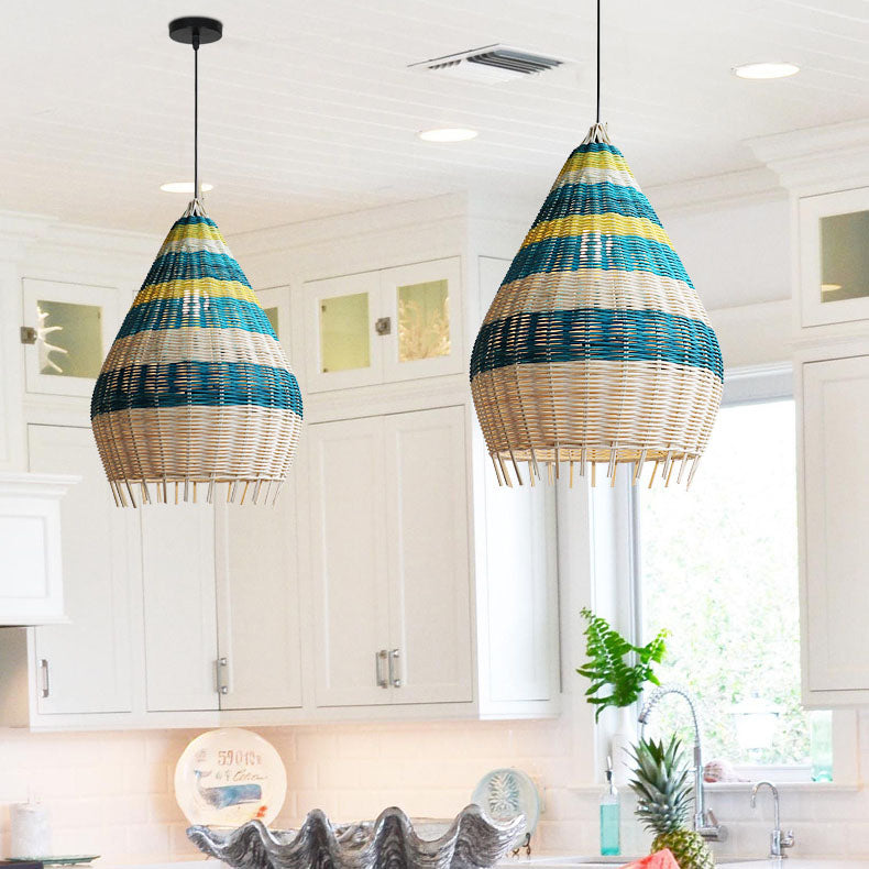 Modern Colorful Bamboo Weaving 1-Light Pendant Light