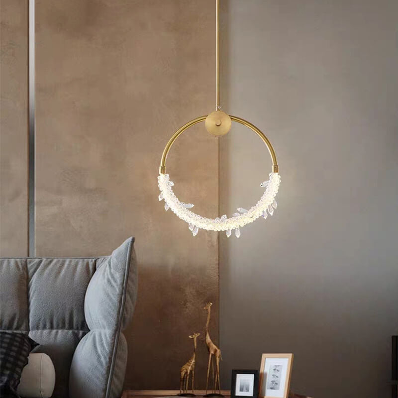 Nordic Luxury Circle Brass Ice Crystal LED Pendant Light