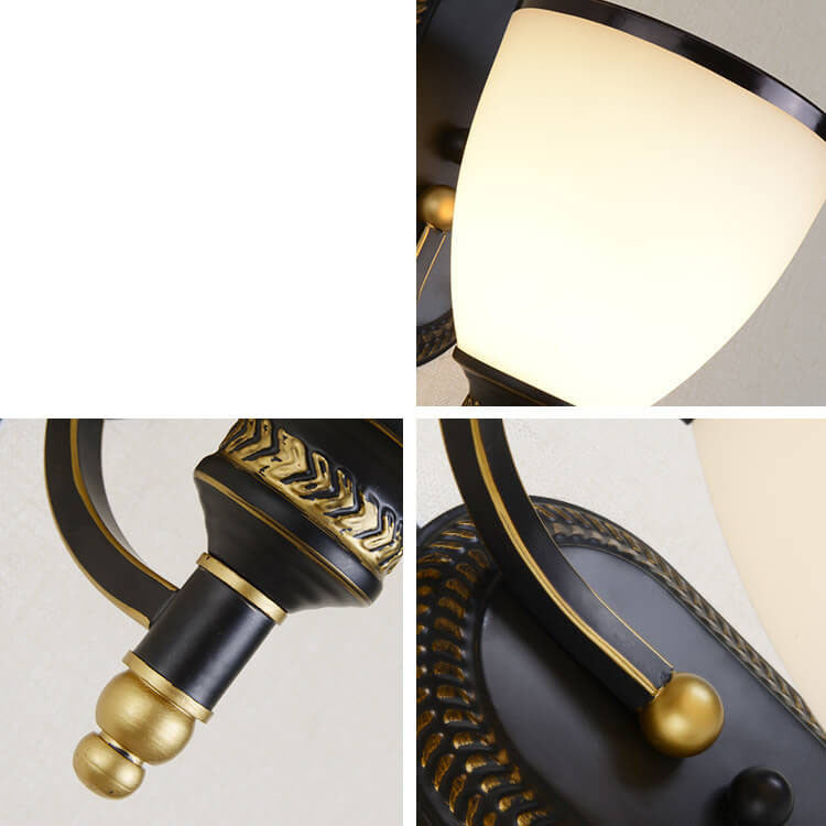 Vintage Luxury Glass Cup Iron Black Gold 1/2 Light Wall Sconce Lamp