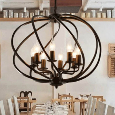 Retro Industrial Iron Candle Design 8-Light Chandelier