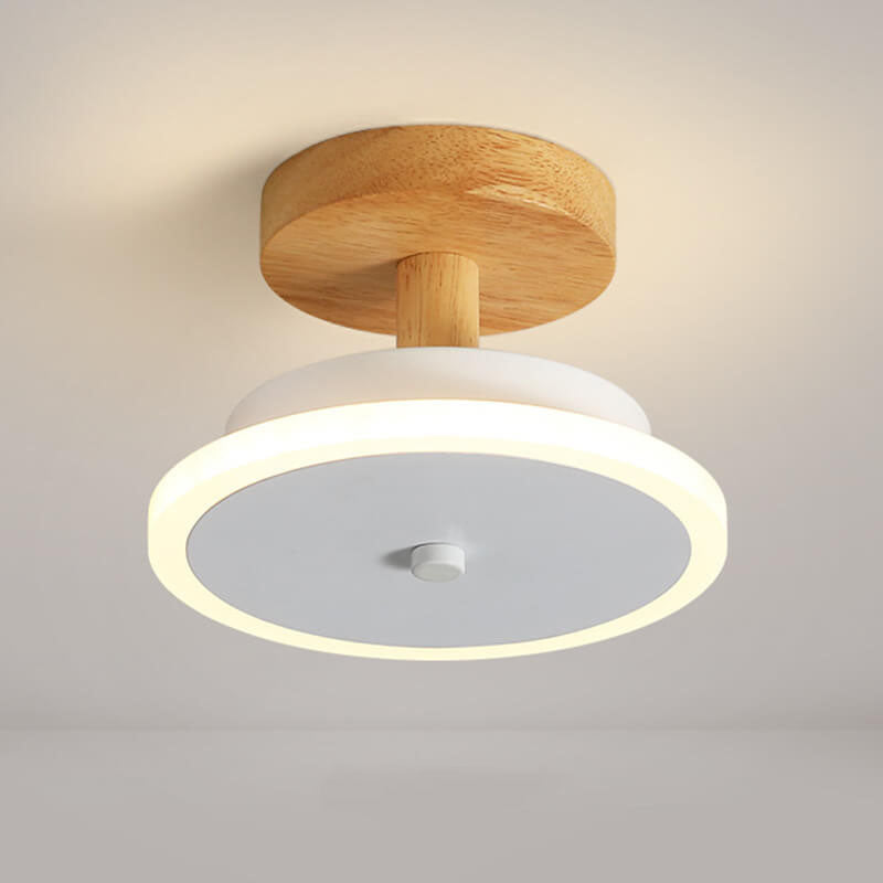 Nordic Flat Round Wood Base LED-Deckenleuchte mit halbbündiger Montage