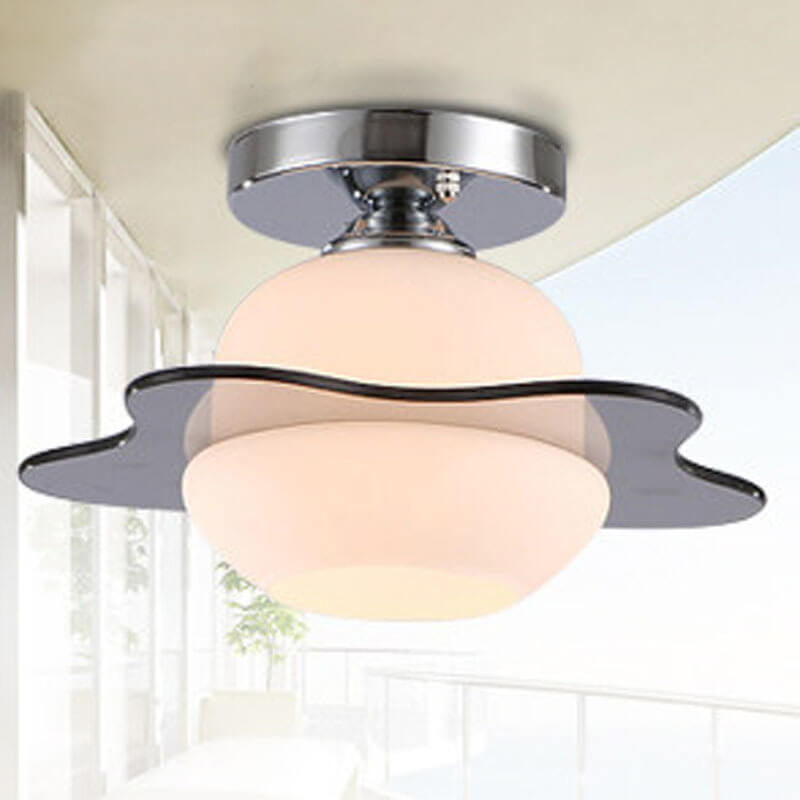 Moderne kreative Glasrunde Spitze 1-Licht Semi-Flush Deckenleuchte 