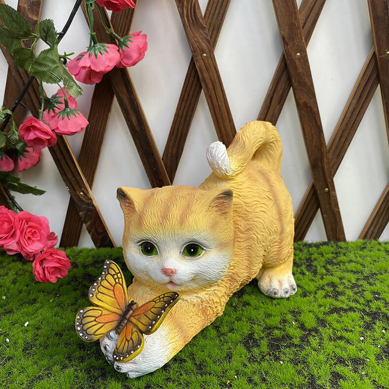 Lumière décorative en résine LED avec chaton mignon et papillon solaire pour l&