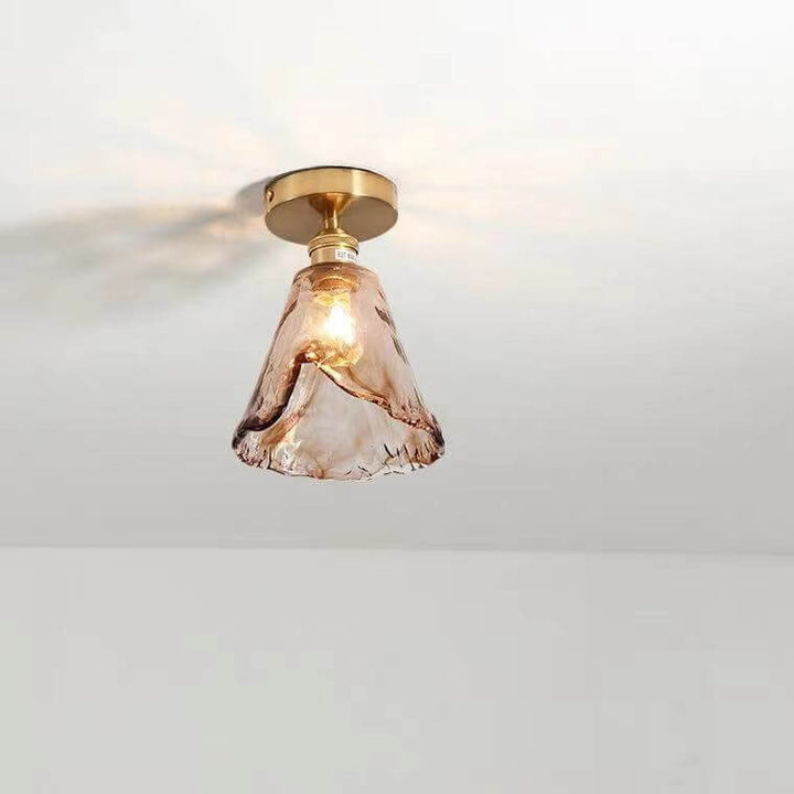 Modern Minimalist Glass Copper Amber Multi-Style 1-Light Flush Mount Light For Living Room &amp; Bedroom