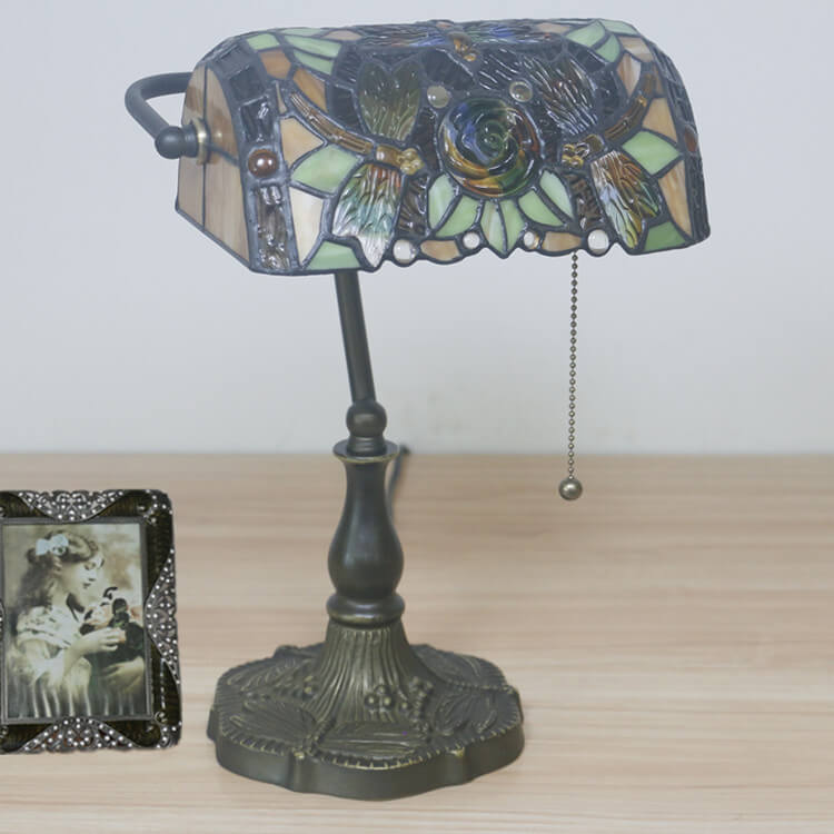 Lampe de table en alliage de zinc Tiffany vintage européenne à 1 lumière 