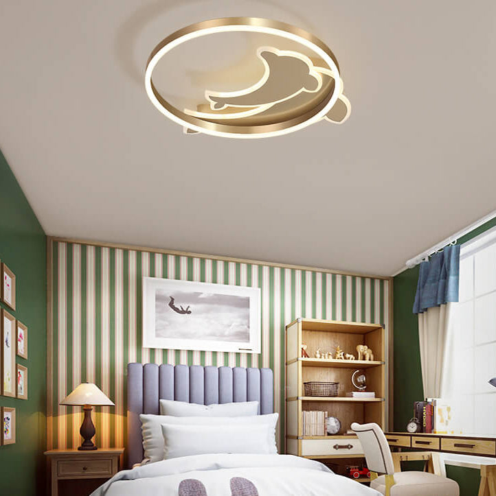 Moderne kreative goldene Delfin-Eisen-LED-Deckenleuchte 