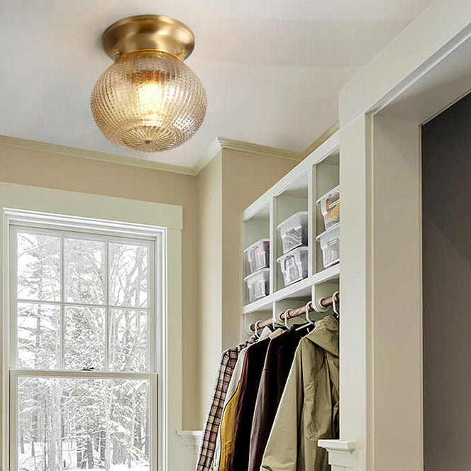 Moderne minimalistische Ananasstreifen Kupferglas 1-Licht Semi-Flush Mount Deckenleuchte 