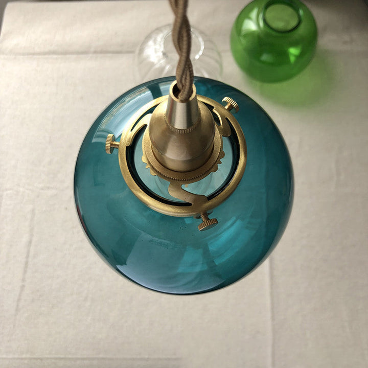 Traditionelle japanische ovale Pendelleuchte aus Messing und Glas mit 1 Licht für Schlafzimmer 