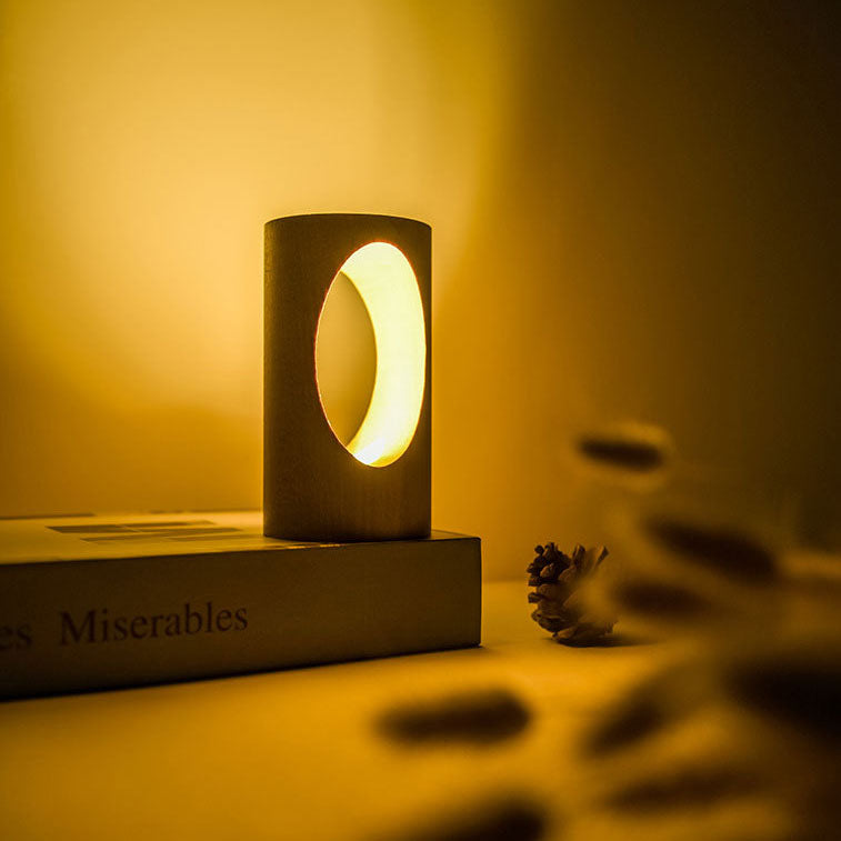Lampe de table USB à colonne rectangulaire en bois massif japonais, veilleuse LED 