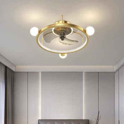 Modern Light Luxury Circle Full Star Design LED Flush Mount Ceiling Fan Light