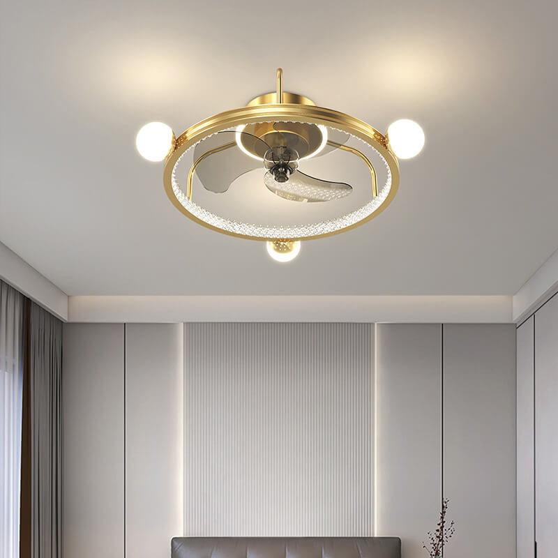 Modern Light Luxury Circle Full Star Design LED Flush Mount Ceiling Fan Light