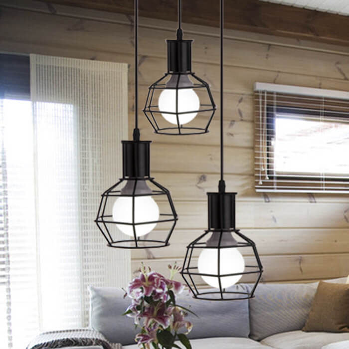 Lámpara Colgante de Jaula Redonda de Hierro Creativo Industrial de 1 Luz 