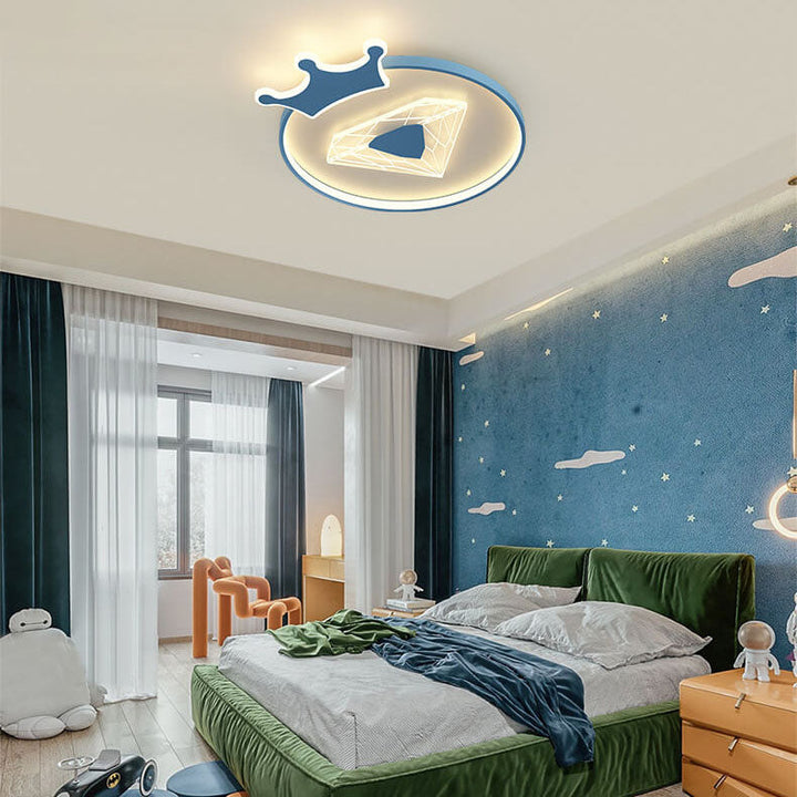 Creative Simplicity Round Crown Diamond Acrylic Shade LED Kids Flush Mount Ceiling Light