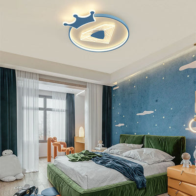 Plafonnier LED pour enfants avec abat-jour acrylique en forme de couronne ronde et diamant de simplicité créative 