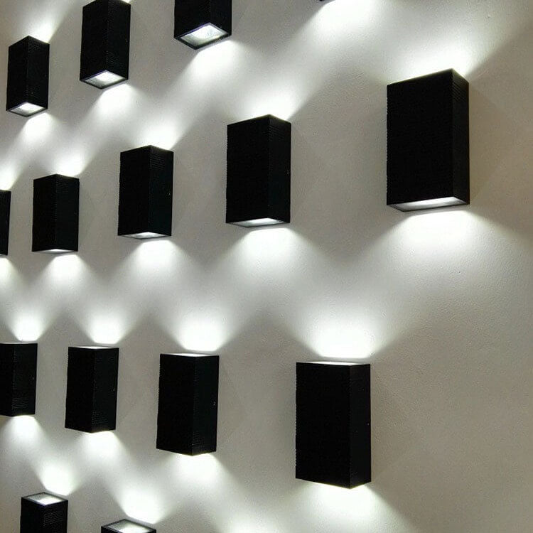 Modern Pure Black Rectangular Waterproof Aluminum LED Wall Sconce Lamp