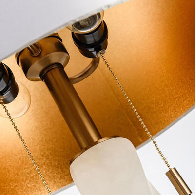 Moderne Luxus Zylinder Runde Metall Marmor Stoff 1-Licht Tischlampe für Schlafzimmer 