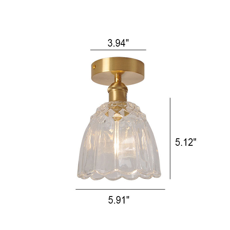European Light Luxury Floral Glass Copper 1-Light Semi-Flush Mount Light