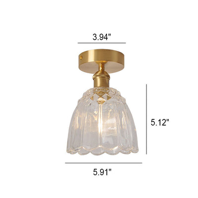 European Light Luxury Floral Glass Copper 1-Light Semi-Flush Mount Light