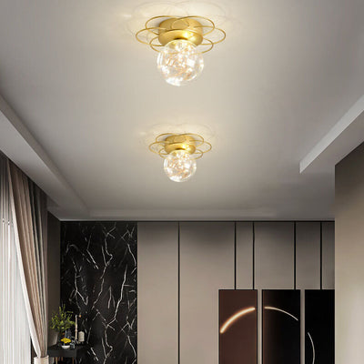 Modern Light Luxury Glass Orb Flower Base LED Semi-Flush Mount Deckenleuchte