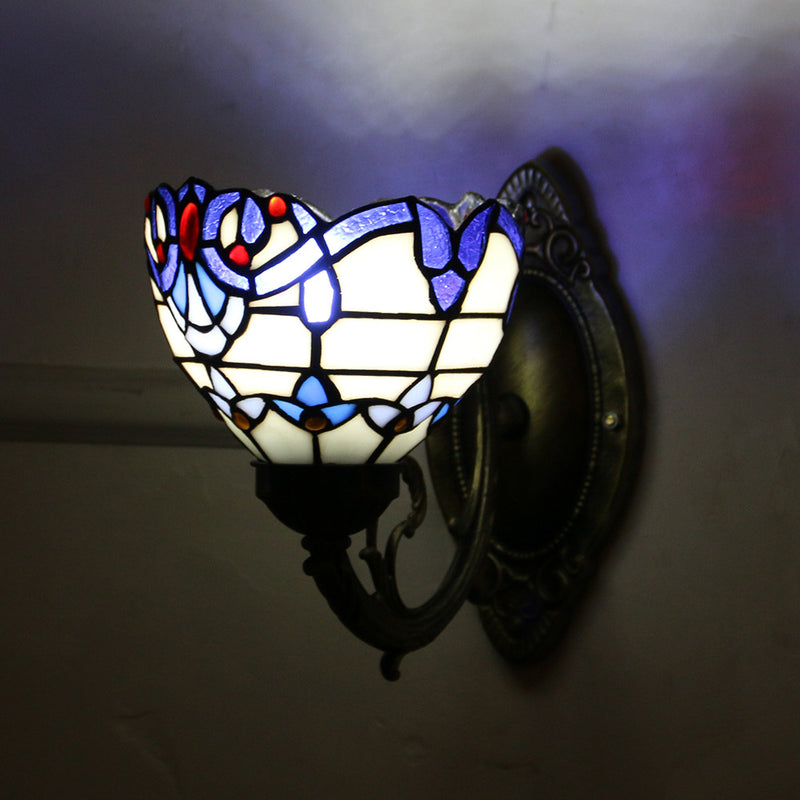 European Style Tiffany Baroque Stained Glass Bowl 1-Light Wall Sconce Lamp