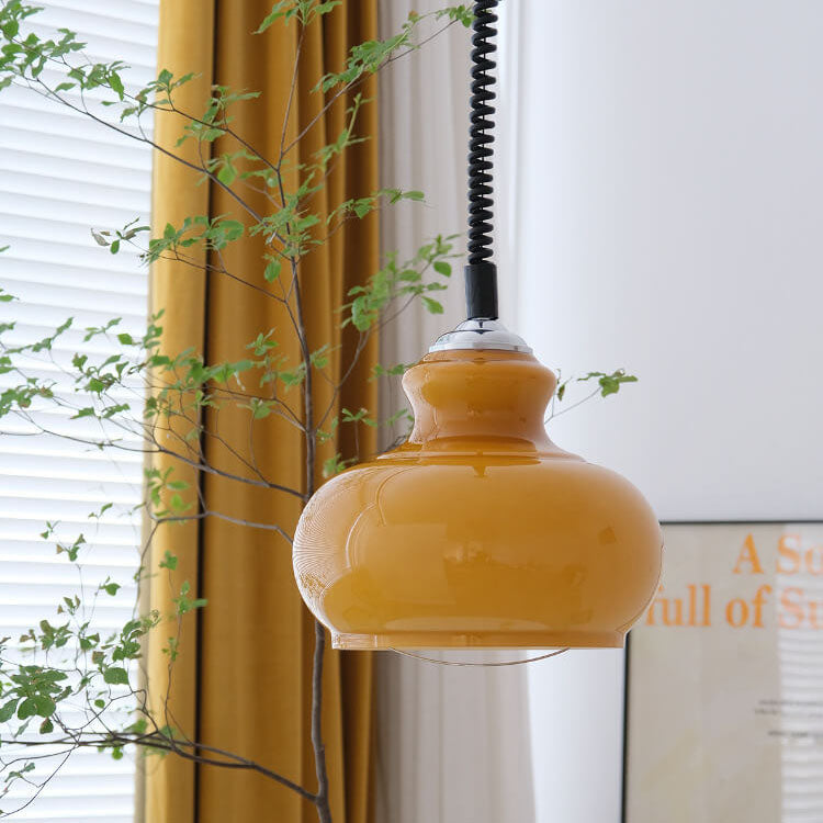 Contemporary Nordic Glass Iron Round Gourd 1-Light Pendant Light for Living Room