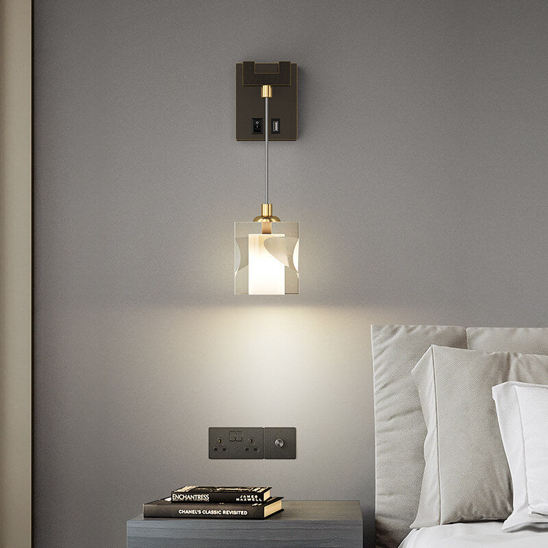Contemporary Luxury Cube H65 Brass Acrylic 1-Light Wall Sconce Lamp For Living Room &amp; Bedroom